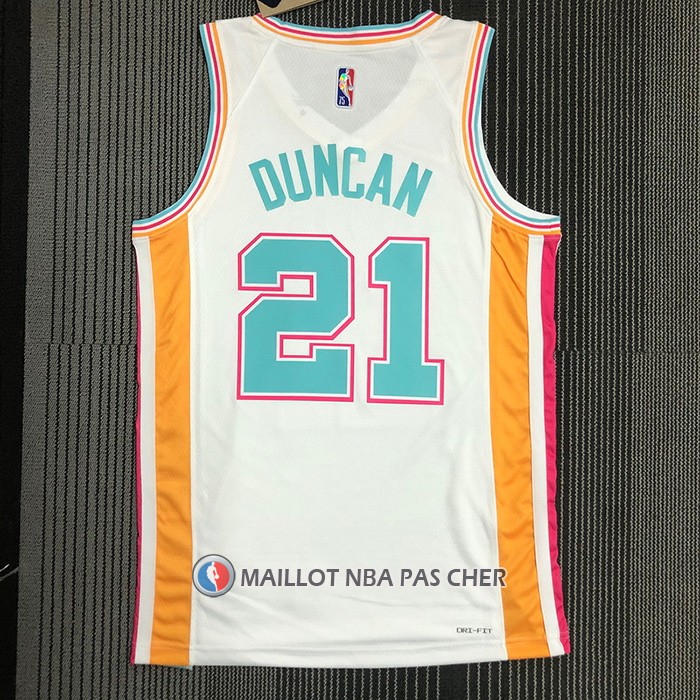 Maillot San Antonio Spurs Tim Duncan NO 21 Ville 2021-22 Blanc